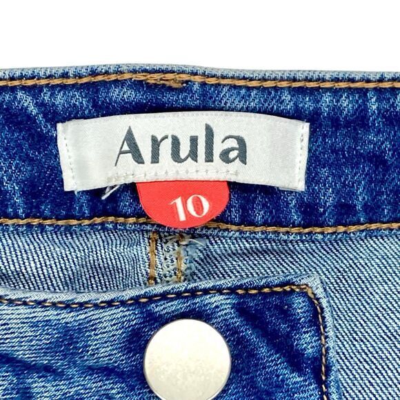 Arula High-Rise Jeans Sz 10 Blue Distressed Split Flare Leg Smart Casual Denim - Picture 14 of 15